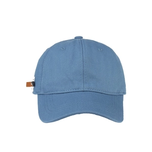 Classic blue cotton baseball cap with vintage leather tag and curved brim for casual wear