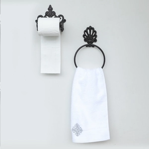 Ensemble d'accessoires de salle de bain en fonte avec porte-papier et anneau porte-serviette