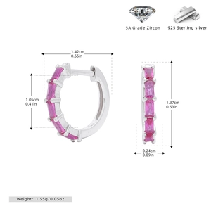 Detailed dimensions of 925 sterling silver earrings with 5A grade pink zircon stones