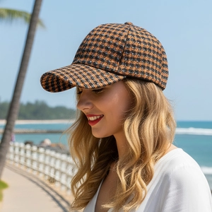 Baseball Cap Plaid Tweed Texture Sun Protection Adjustable Metal Buckle Casual Autumn Winter Unisex Outdoor Hat