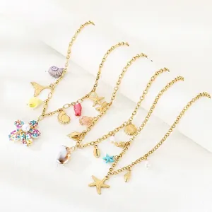Collana Pendenti Tema Oceano Stella Marina Conchiglia Fiore Acciaio Inossidabile 316L Placcato Oro 18K Gioielli Mare Estate