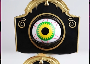 Détail de la sonnette d'Halloween animée avec œil rotatif et décoration de cadre vintage