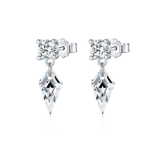 Elegant S925 sterling silver kite-shaped drop earrings with sparkling clear gemstones