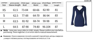 Tableau des tailles et mesures pour la robe mini moulante à col V et manches longues
