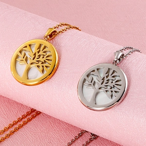 Golden and silver tree of life necklaces with mother of pearl inlay pendants
