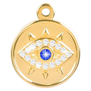 Pendentif œil porte-bonheur plaqué or 18k avec strass bleus et rayons de soleil