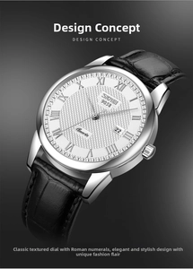 Detail of SKMEI 9058 quartz watch featuring Roman numerals and date window on white dial