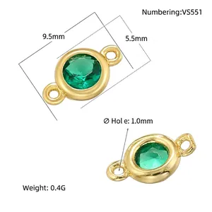 9.5mm gold plated round connector with green zircon for DIY bracelet making
