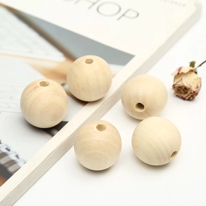 Natural round wooden beads with holes for DIY jewelry and cushion crafts