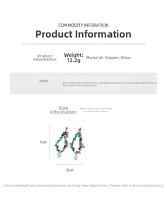 Detailed size specifications for glass tassel drop earrings with copper and 12.2g weight