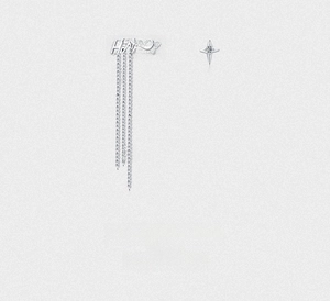 Detail of S925 silver asymmetric earrings featuring HAPPY tassel and star stud with gem