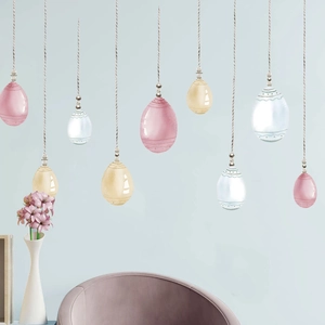 Watercolor Easter eggs wall stickers in pink and yellow for home holiday wall decor