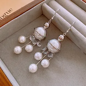 Boucles D Oreilles Pendantes Gland Künstliche Perle Artificielle Planète Saturne Zircone Alliage Cuivre Tige Acier Vintage Femmes