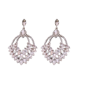 Silver wheat spike tassel earrings with sparkling rhinestones in vintage luxury style