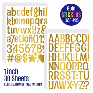 Detail of 1-inch gold alphabet and number stickers for DIY water bottles and gifts
