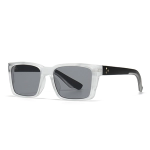 Modern square frame sunglasses in black finish with decorative rivets on temples