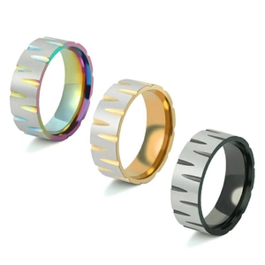 Titanium Steel Ring Brushed Geometric Gear Groove Niche Design Dual Tone Jewelry For Men Women