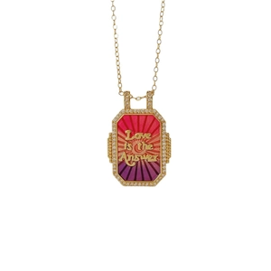 Retro evil eye tarot necklace with colorful gradient pendant and Love is the Answer text