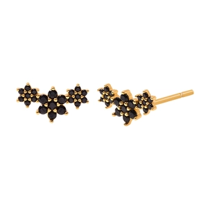 Gold star earrings with black stones and S925 silver needles for women luxury look