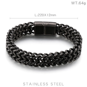 Detailed view of double row punk chain bracelet with magnetic clasp and steel texture