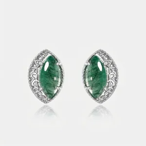Natural Moss Agate Stud Earrings With 925 Sterling Silver Post Vintage Green Stone Oval Jewelry For Women Elegant Jewelry Gift