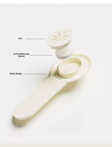 Exploded view of aromatherapy toilet lid lifter with scented pad and ergonomic handle