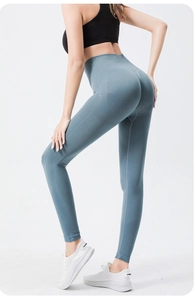 Détail de legging sans couture taille haute bleu-gris avec effet sculptant fessier