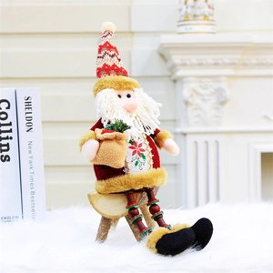 Babbo Natale decorativo seduto in velluto rosso con bordi in peluche e base in legno