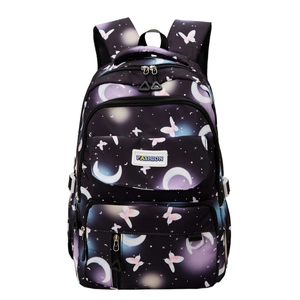 Black school backpack with butterfly moon prints and fashion label for students