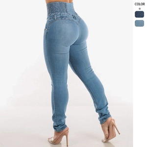 Jean Skinny Taille Haute Pour Femmes Denim Coton Polyester Multi Boutons Élastique Minceur Sexy Streetwear Pantalon Crayon