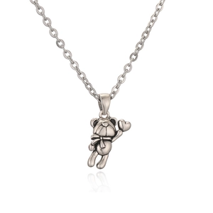 Collana punk con ciondolo a forma di orsetto d'argento e cuore per uomo e donna