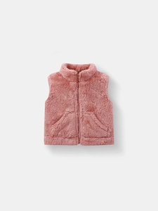 Gilet di peluche rosa per bambini con collo alto e cerniera in vista piatta minimalista