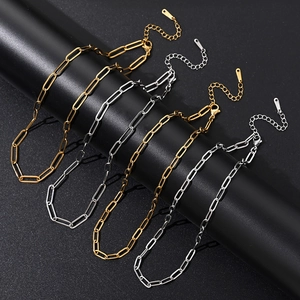Polished stainless steel paperclip chain necklace in gold and silver with lobster clasp