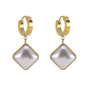Boucles d'oreilles créoles dorées en acier inoxydable avec pendentifs perles carrées