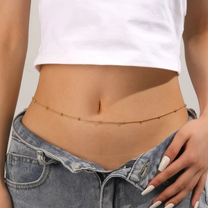 Chic golden stainless steel waist chain with beads for women's summer body jewelry
