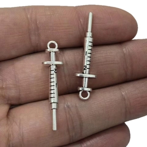 Silver syringe alloy charms with scale marks for DIY jewelry making medical pendants