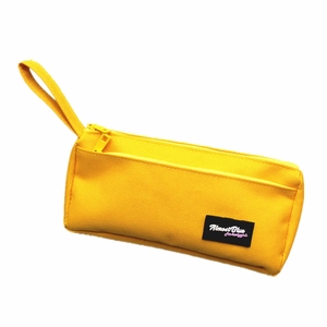 Classic yellow canvas pencil case with large capacity and durable zipper handle