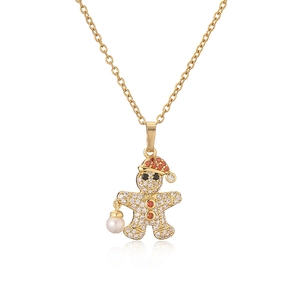 Collier bonhomme de pain d'épices avec bonnet de Noël rouge et oxydes de zirconium
