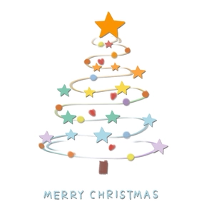 Minimalist hand-drawn Christmas tree window sticker with colorful stars and hearts decor