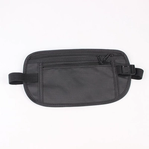 Slim black running belt with dual zipper pockets and adjustable elastic strap for fitness