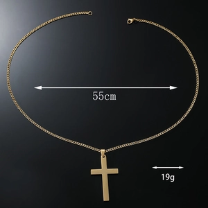 Polished gold stainless steel cross pendant necklace weighing 19g with a 55cm chain length