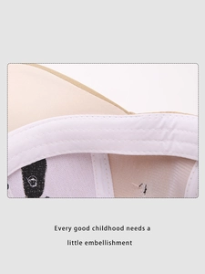Close-up of kids panda cap interior showing cotton sweatband and neat stitching details