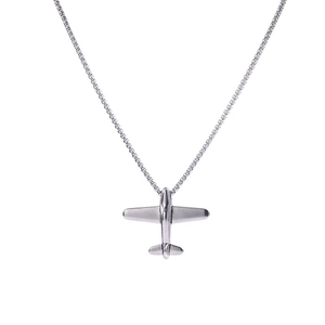 Minimalist silver airplane pendant necklace with box chain for hip-hop fashion style