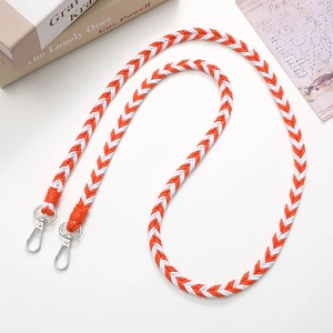 Orange and white gradient braided rope shoulder strap with silver lobster clasps for bags