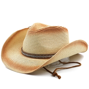 Faltbarer Western-Cowboyhut aus Stroh mit Farbverlauf und Strassstein-Verzierung