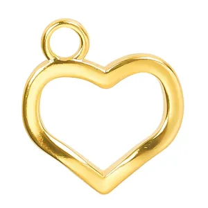 Polished 18k gold plated hollow heart pendant with hanging loop for DIY necklaces
