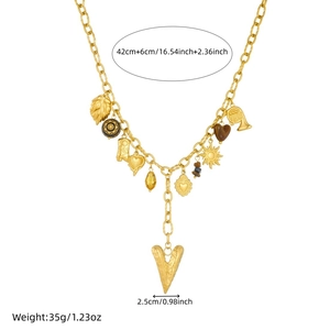 Gold stainless steel fringe chain necklace with heart pendant and 42cm length detail