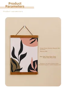 Detailed view of the magnetic wooden poster frame with its leather hanging strap and texture