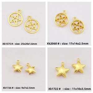 Size dimensions for various gold star alloy pendants and solid star jewelry charms