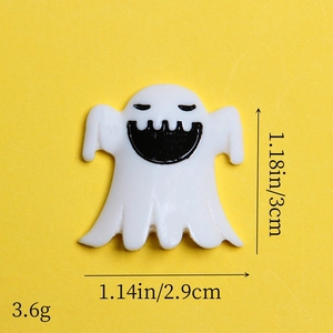 Detailed view of white resin ghost charm with dimensions and weight for DIY crafts